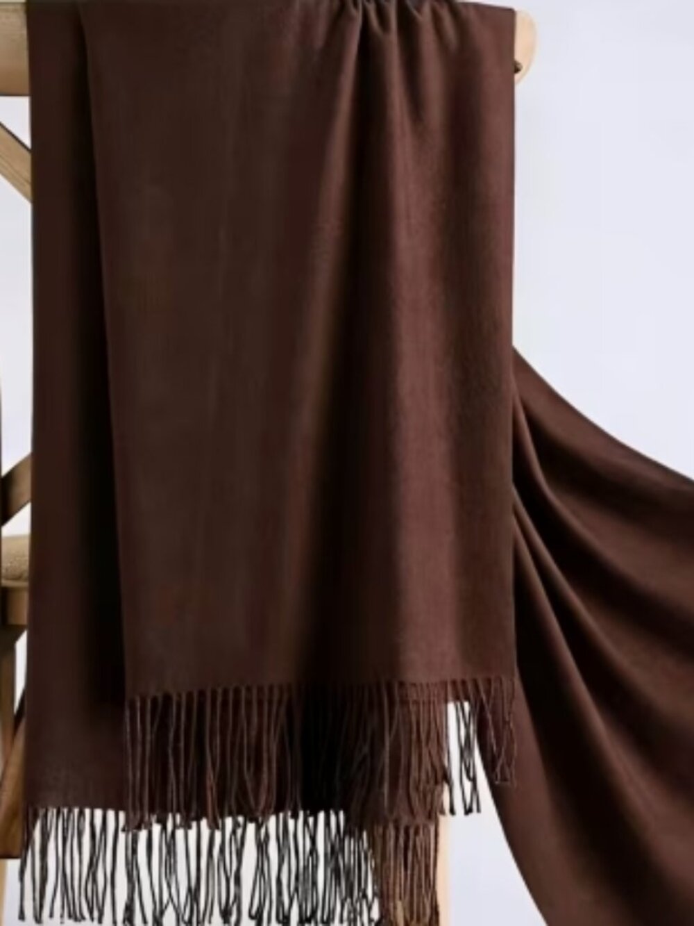 New Women's Ultra Soft, Lightweight Tassel Scarf/Wrap in Chocolate Brown